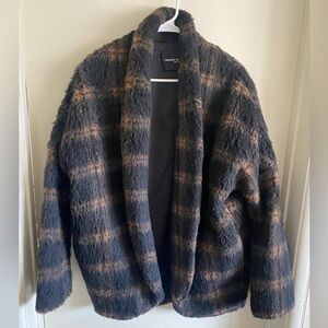 Amanda Uprichard Cardi Jacket in Brown and Black Plaid Faux Fur Size Small